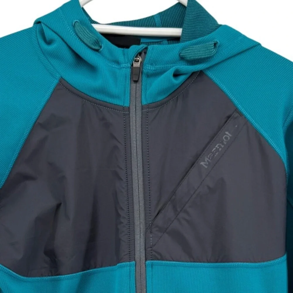 Marmot Mens Teal Blue Gray Hybrid‎ Full Zip Hooded Performance Jacket Small S/P